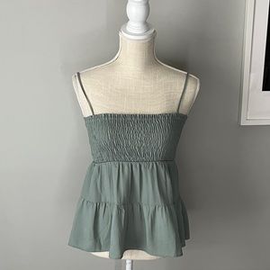 Paper Crane Smocked Sage Tank Top